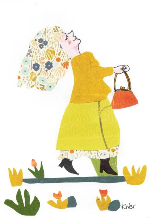 Blumenfrau, Collage, 10*15 cm, 70 Euro