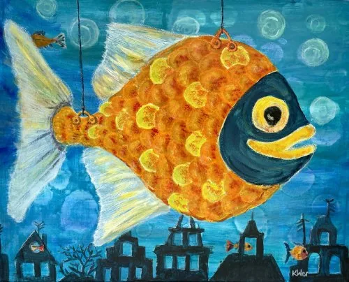 Schwebender Fisch, Acryl auf Leinwand, 40x50 cm, 260 Euro