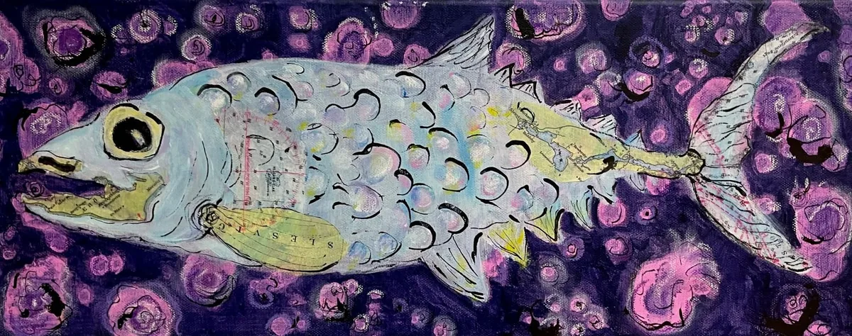 Geografisch, Acryl, Collage, Tusche, 20*50 cm, verkauft