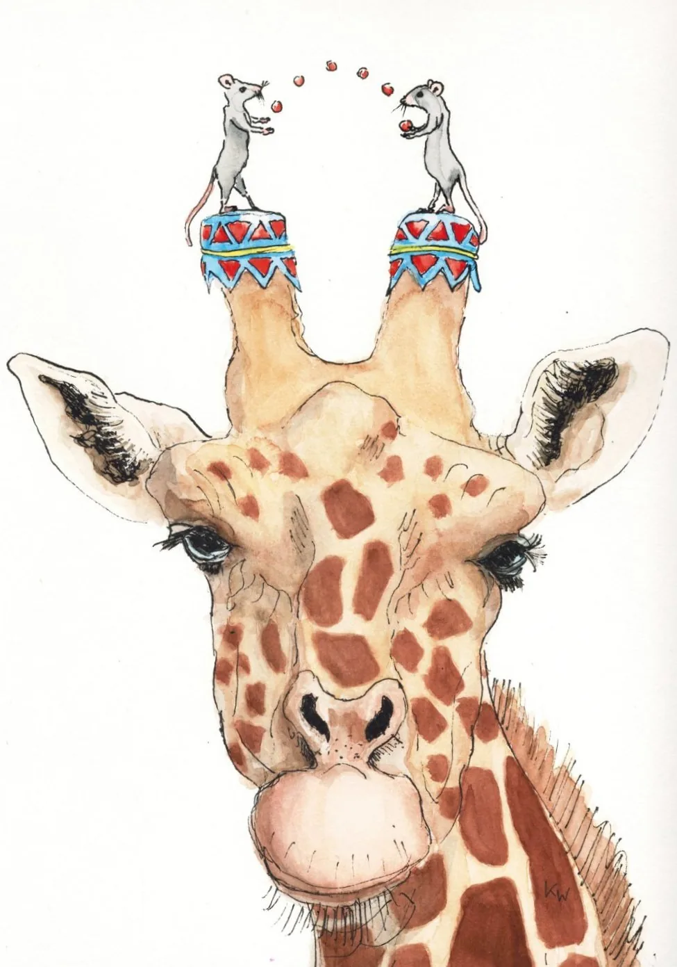 Akrobatik auf Hörnern II , Aquarell mit Fineliner, 24x32 cm, verkauft