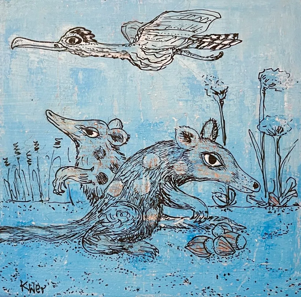 Vorbereitung für den Winter, 12*12 cm, Fineliner, Acryl auf Holz, 100 Euro