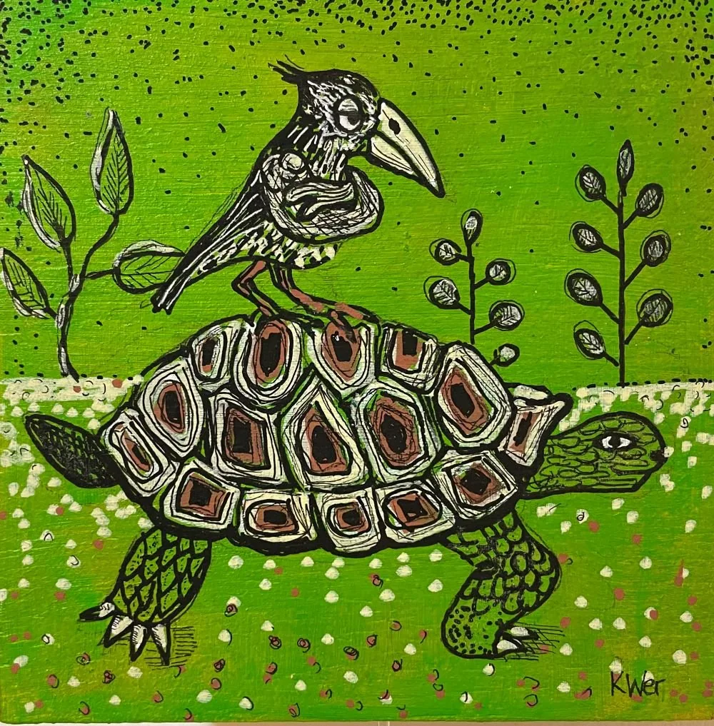Die Entdeckung der Langsamkeit, Acryl auf Holz, 12*12 cm, 100 Euro