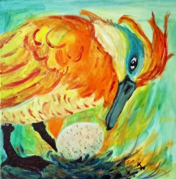 Caring for the egg, Acryl auf Leinwand, 50*50 cm, verkauft