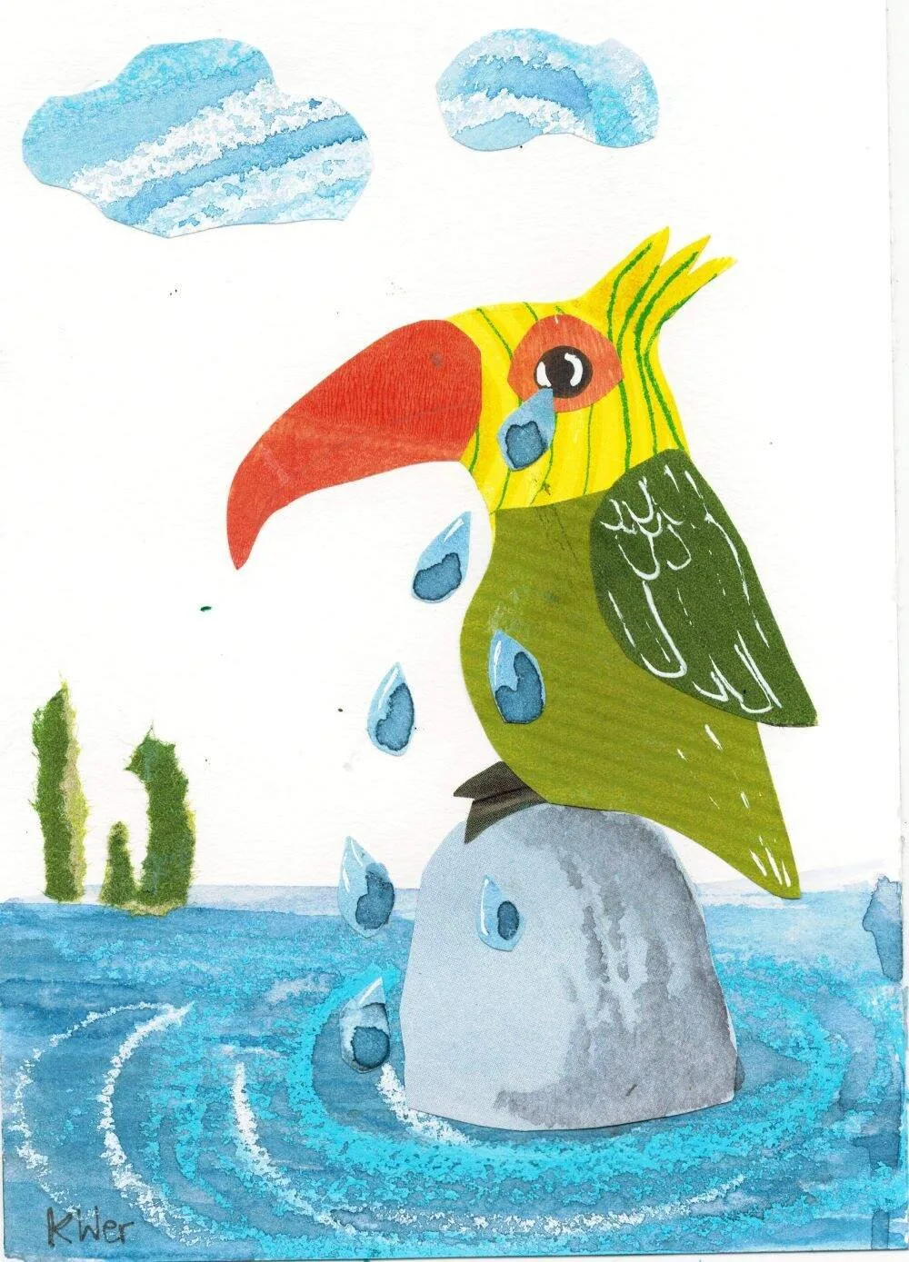 Weinender Vogel, Collage, 10*15cm, verkauft